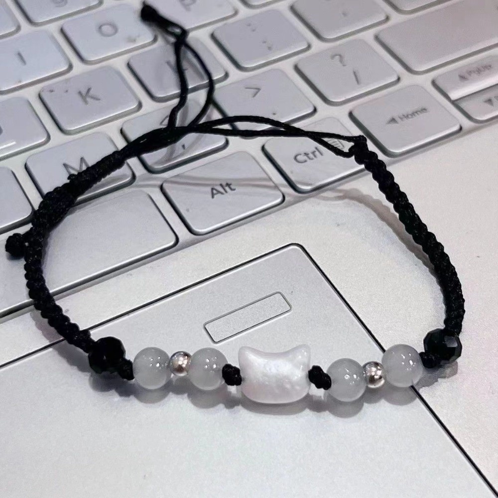 Cute Couple Bracelet with Minimalist Moonstone and Obsidian Design